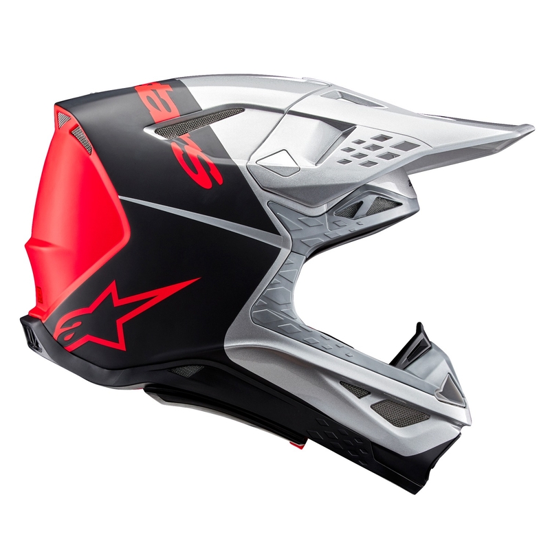Alpinestars Supertech S-M10 Flood motokrosa ķivere matēta sudraba-melnā-oranža fluo krāsā