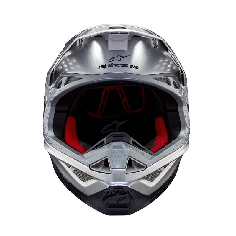 Alpinestars Supertech S-M10 Flood motokrosa ķivere matēta sudraba-melnā-oranža fluo krāsā