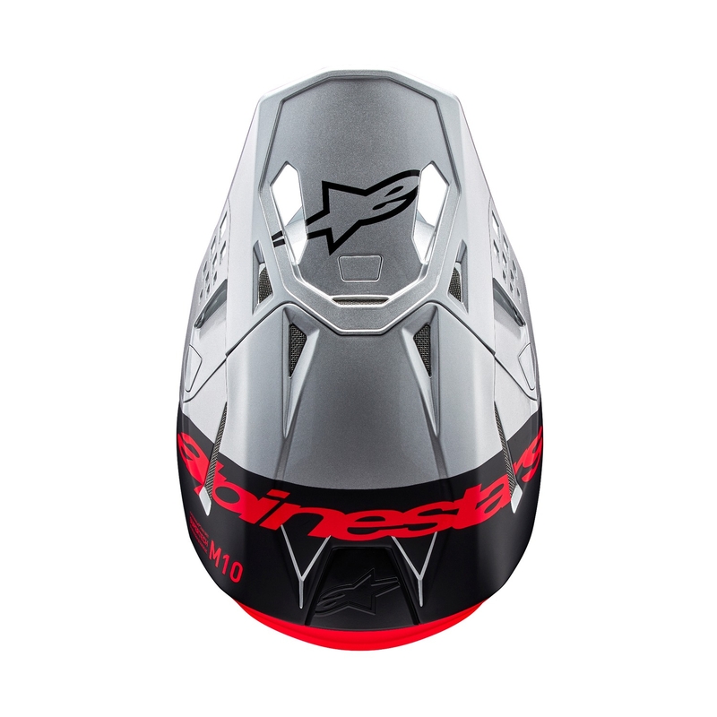 Alpinestars Supertech S-M10 Flood motokrosa ķivere matēta sudraba-melnā-oranža fluo krāsā
