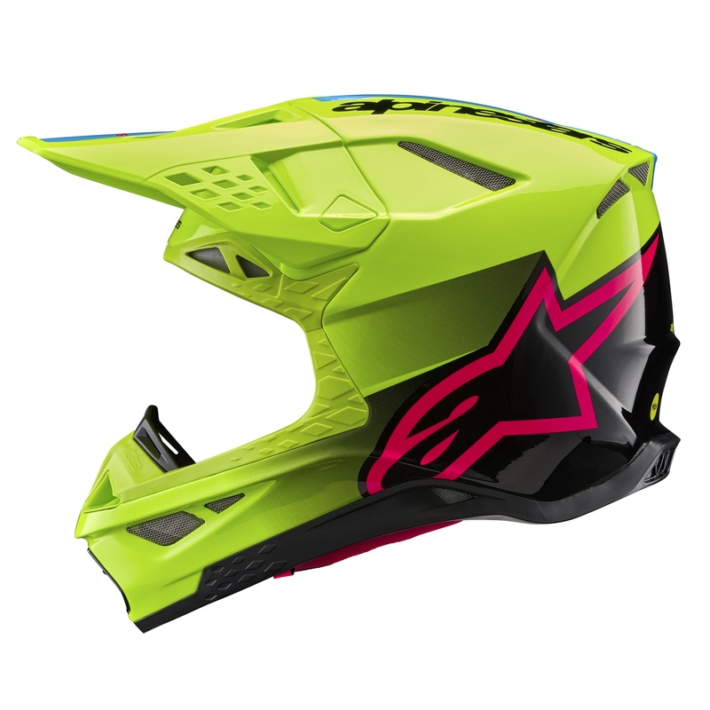 Alpinestars Supertech S-M10 Unite fluo dzeltenā-melnā-rozā motokrosa ķivere