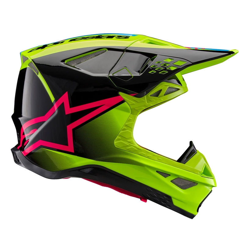 Alpinestars Supertech S-M10 Unite fluo dzeltenā-melnā-rozā motokrosa ķivere