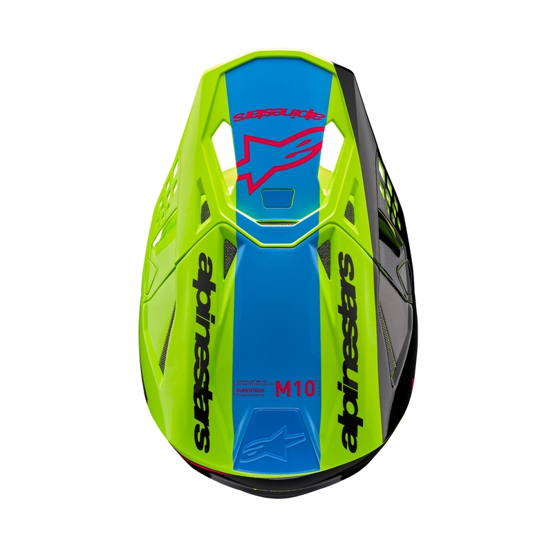 Alpinestars Supertech S-M10 Unite fluo dzeltenā-melnā-rozā motokrosa ķivere