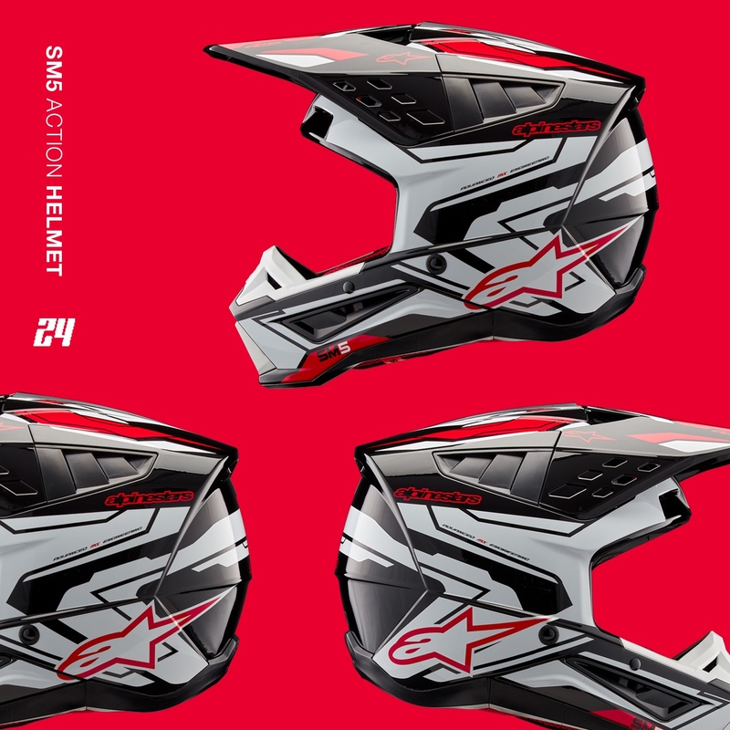 Alpinestars S-M5 Action 2 Black-White-Fluo Red motokrosa ķivere