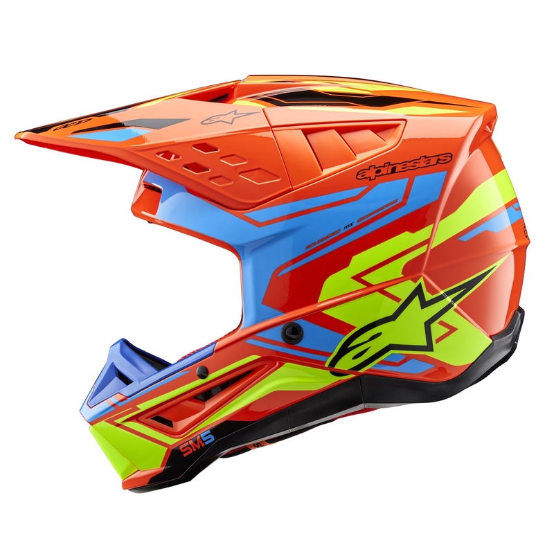 Alpinestars S-M5 Action 2 fluo oranža-skaidri zila-fluo dzeltena motokrosa ķivere