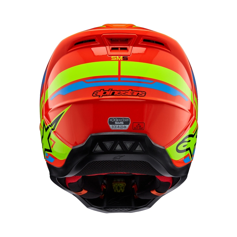 Alpinestars S-M5 Action 2 fluo oranža-skaidri zila-fluo dzeltena motokrosa ķivere