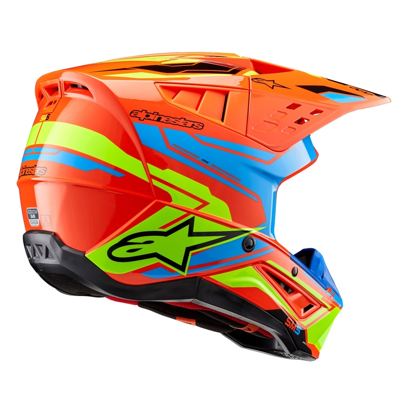 Alpinestars S-M5 Action 2 fluo oranža-skaidri zila-fluo dzeltena motokrosa ķivere