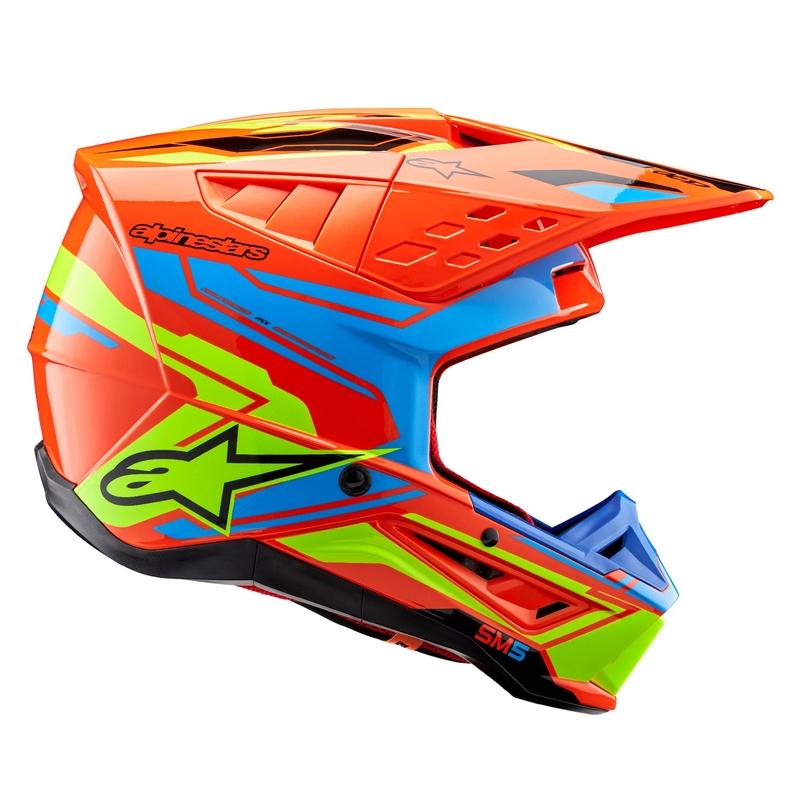 Alpinestars S-M5 Action 2 fluo oranža-skaidri zila-fluo dzeltena motokrosa ķivere