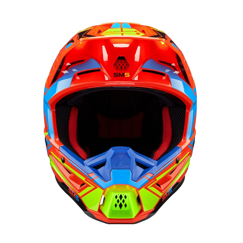 Alpinestars S-M5 Action 2 fluo oranža-skaidri zila-fluo dzeltena motokrosa ķivere