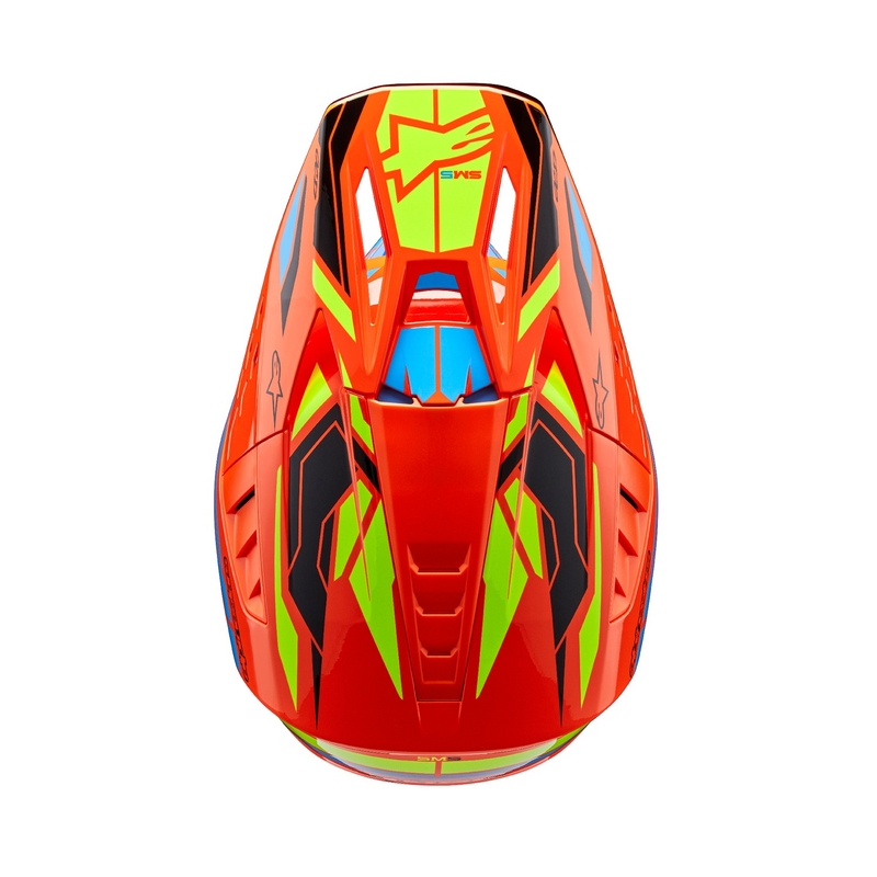 Alpinestars S-M5 Action 2 fluo oranža-skaidri zila-fluo dzeltena motokrosa ķivere