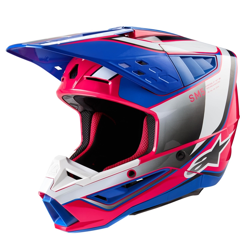 Alpinestars S-M5 Sail motokrosa ķivere balta-rozā-zilā krāsā