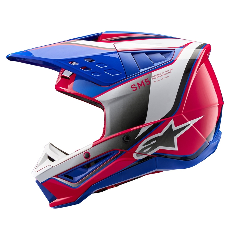 Alpinestars S-M5 Sail motokrosa ķivere balta-rozā-zilā krāsā