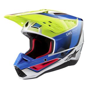 Alpinestars S-M5 Sail fluo dzeltenā-zilā-sudraba motokrosa ķivere