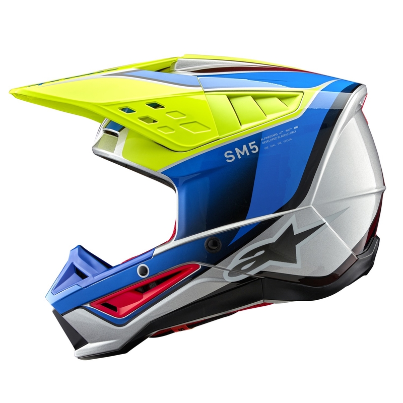 Alpinestars S-M5 Sail fluo dzeltenā-zilā-sudraba motokrosa ķivere