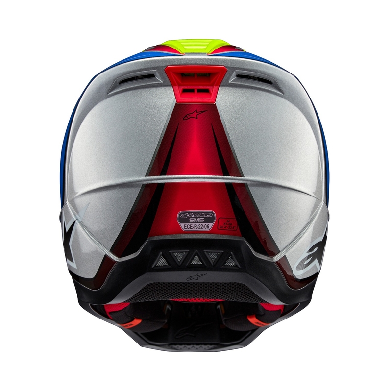 Alpinestars S-M5 Sail fluo dzeltenā-zilā-sudraba motokrosa ķivere