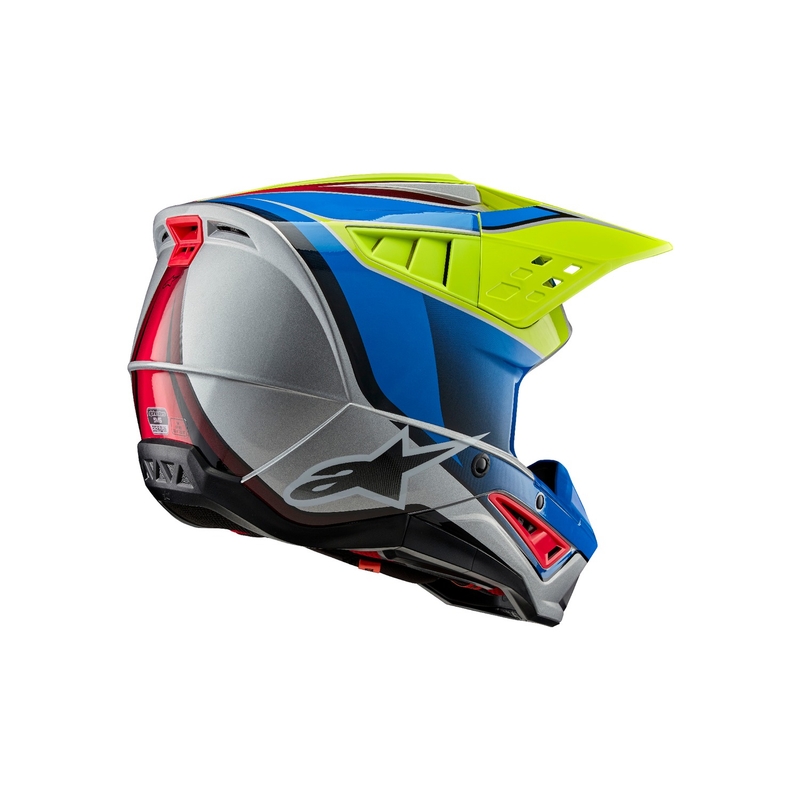 Alpinestars S-M5 Sail fluo dzeltenā-zilā-sudraba motokrosa ķivere