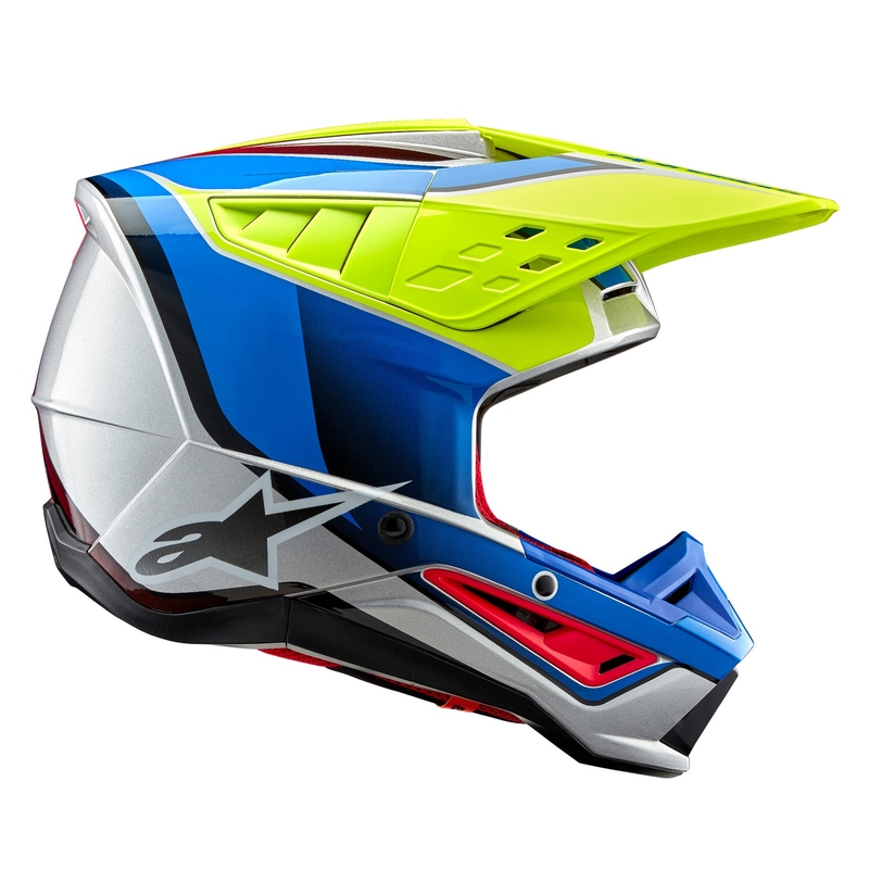 Alpinestars S-M5 Sail fluo dzeltenā-zilā-sudraba motokrosa ķivere