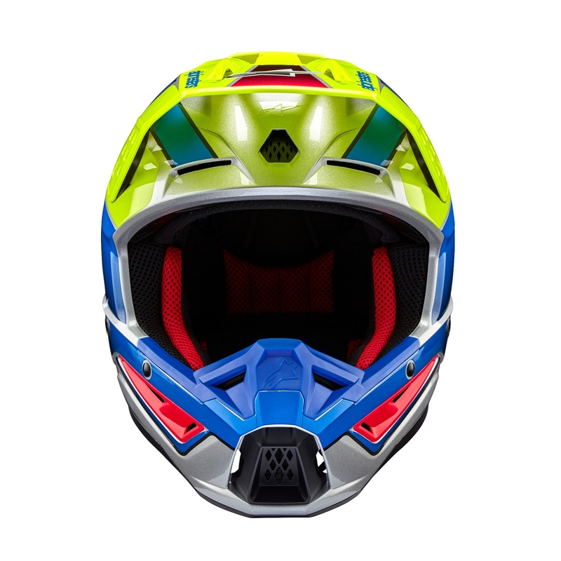 Alpinestars S-M5 Sail fluo dzeltenā-zilā-sudraba motokrosa ķivere
