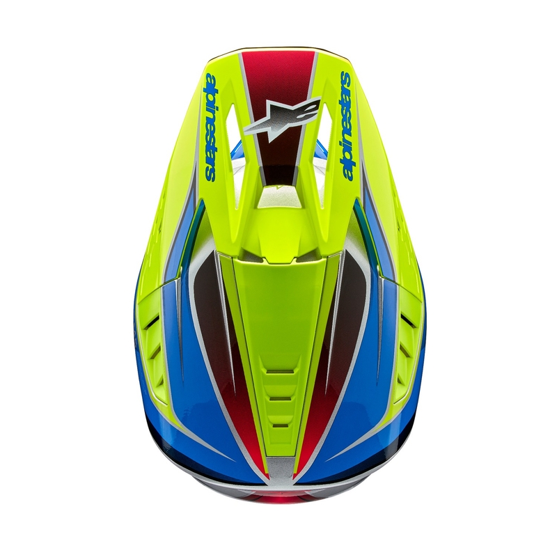 Alpinestars S-M5 Sail fluo dzeltenā-zilā-sudraba motokrosa ķivere