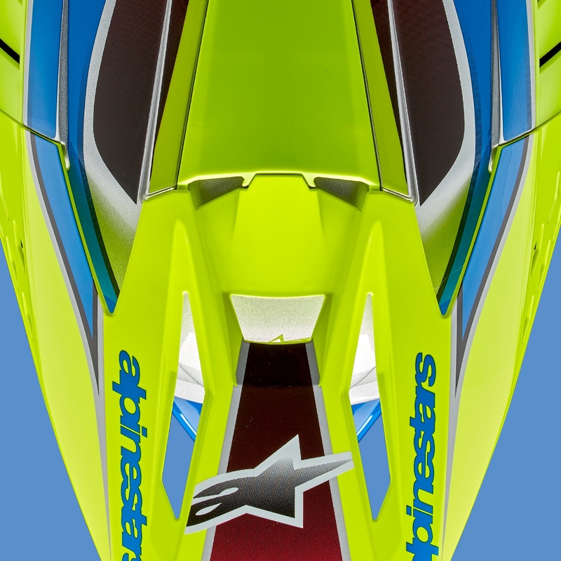 Alpinestars S-M5 Sail fluo dzeltenā-zilā-sudraba motokrosa ķivere