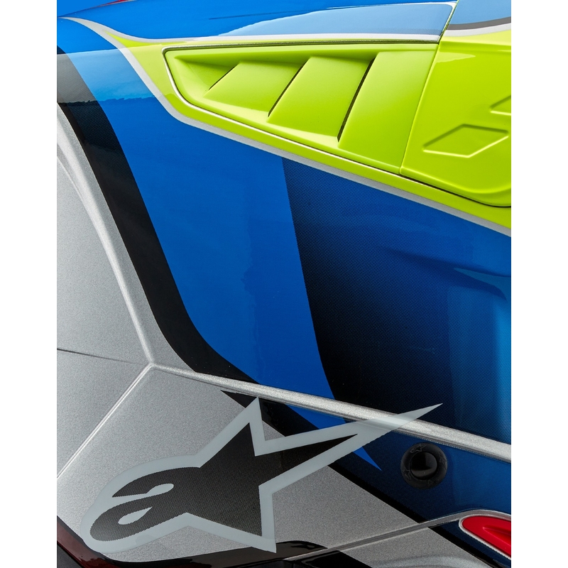 Alpinestars S-M5 Sail fluo dzeltenā-zilā-sudraba motokrosa ķivere