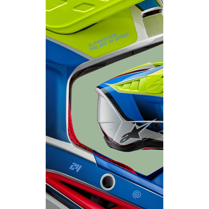 Alpinestars S-M5 Sail fluo dzeltenā-zilā-sudraba motokrosa ķivere