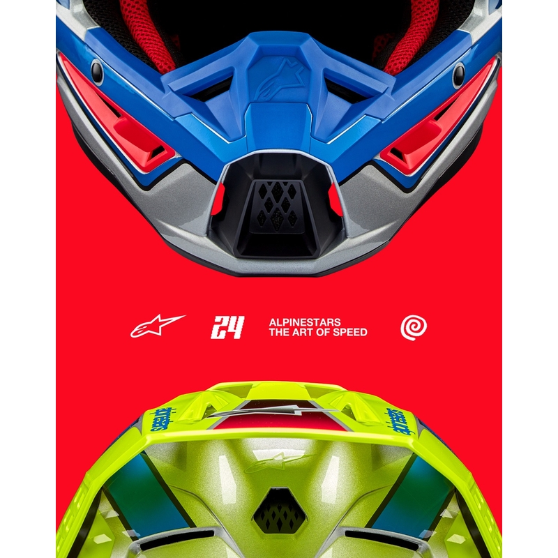 Alpinestars S-M5 Sail fluo dzeltenā-zilā-sudraba motokrosa ķivere