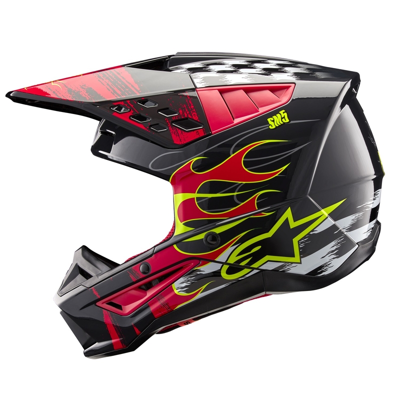 Alpinestars S-M5 Rash pelēka-fluo sarkana motokrosa ķivere
