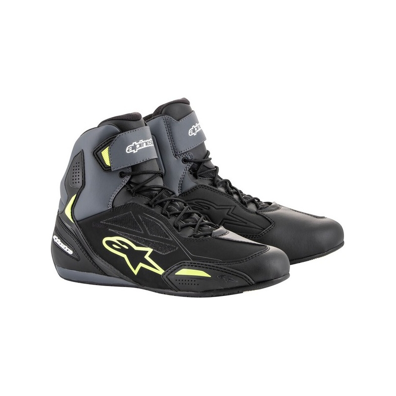 Alpinestars Faster-3 Drystar melni-pelēki-fluo dzelteni motocikla zābaki