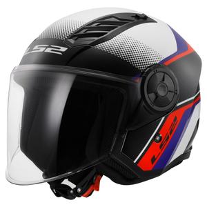 Atvērtā motociklista ķivere LS2 OF616 Airflow II Rush balts-zils-sarkans