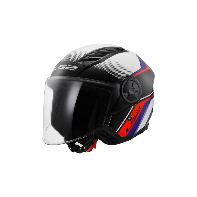 Atvērtā motociklista ķivere LS2 OF616 Airflow II Rush balts-zils-sarkans