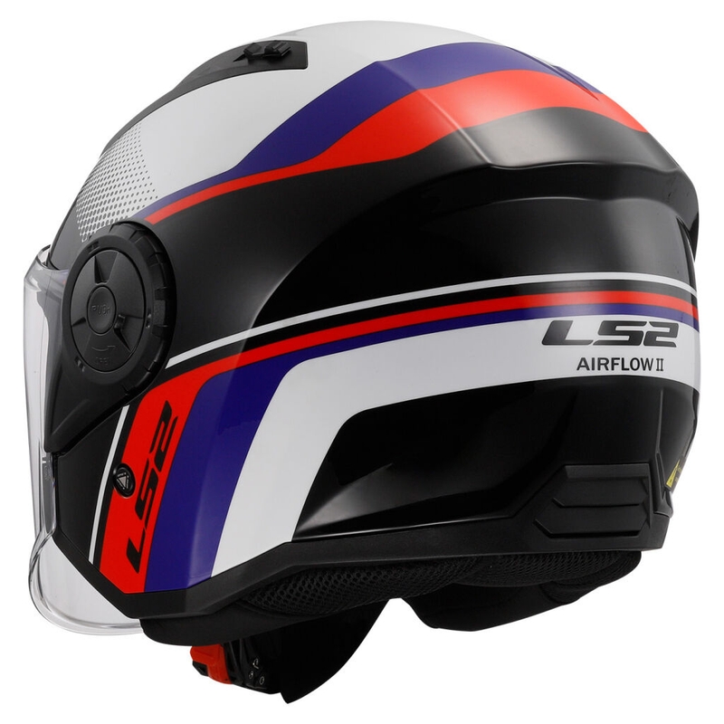 Atvērtā motociklista ķivere LS2 OF616 Airflow II Rush balts-zils-sarkans