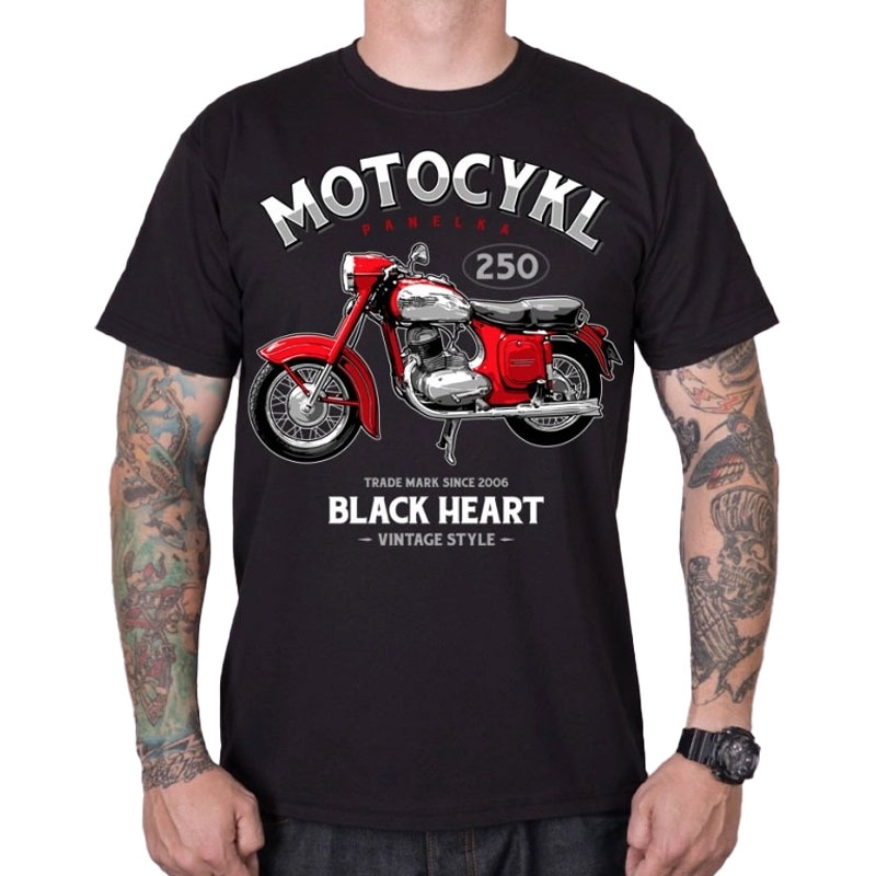 T-krekls Black Heart Motocikls Panelka melns