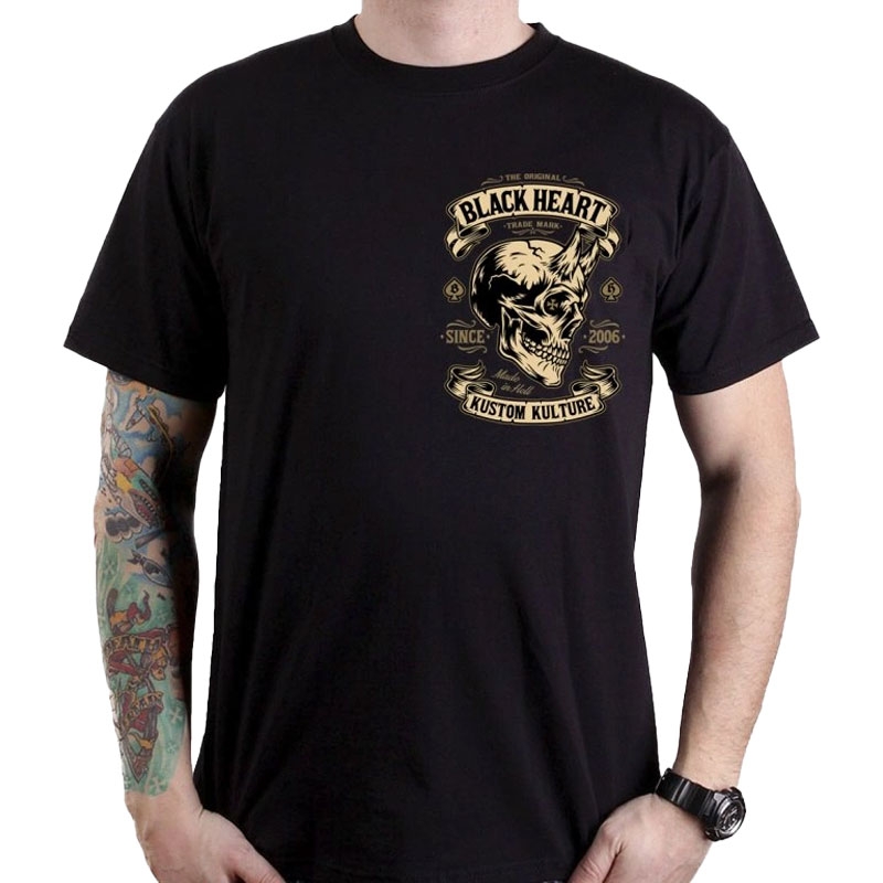 T-krekls Black Heart Devil Skull melns