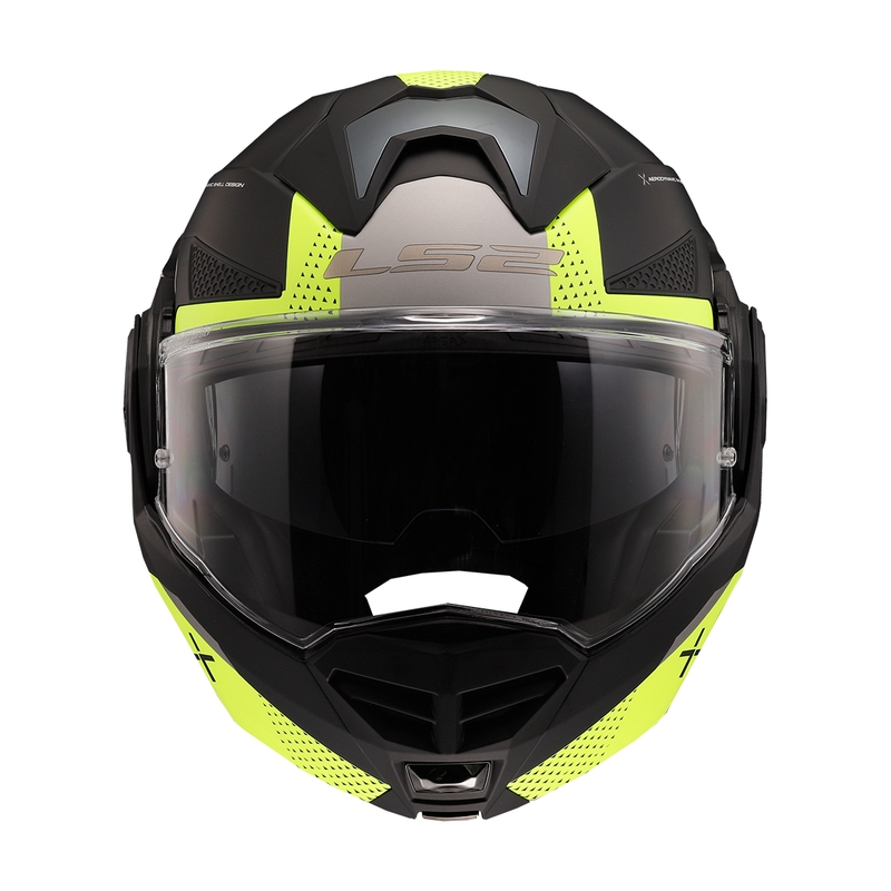 LS2 FF901 Advant X Oblivion melnā-fluo dzeltenā flip-up moto ķivere