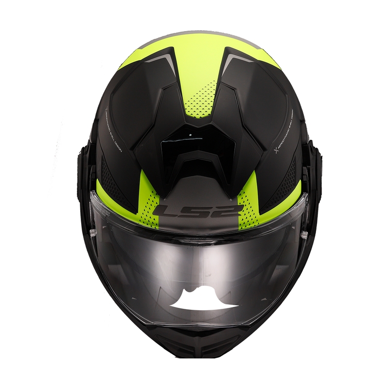 LS2 FF901 Advant X Oblivion melnā-fluo dzeltenā flip-up moto ķivere