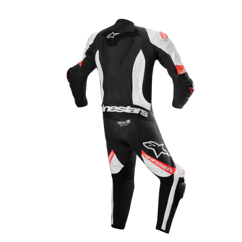 Alpinestars Missile 2 Ward melns-balts-fluo sarkans ādas motocikla kombinezons