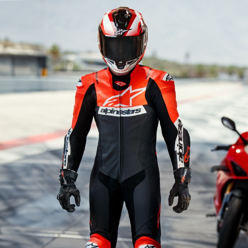 Alpinestars Missile 2 Ward Black-Fluo Red-White ādas motocikla kombinezons