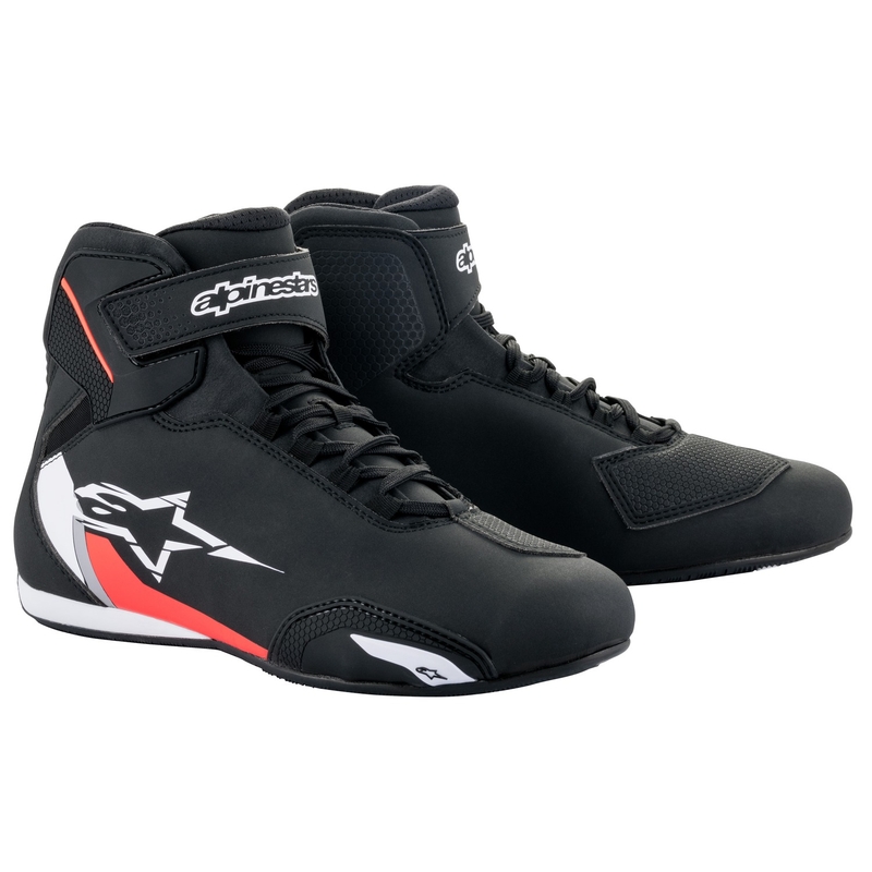 Alpinestars Sector Black-White-Fluo Red motociklu zābaki