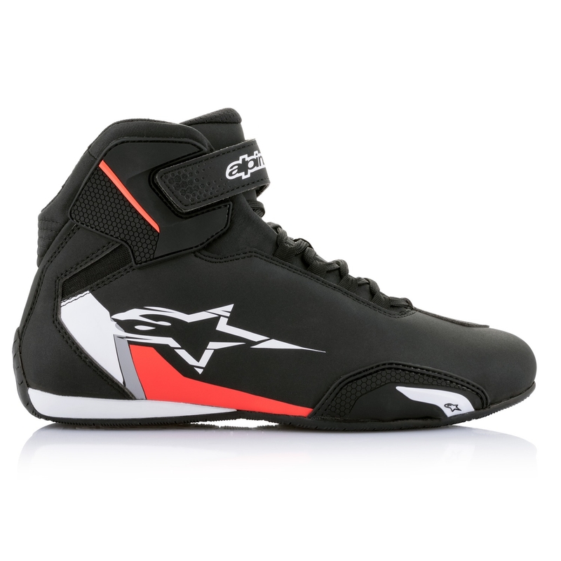 Alpinestars Sector Black-White-Fluo Red motociklu zābaki