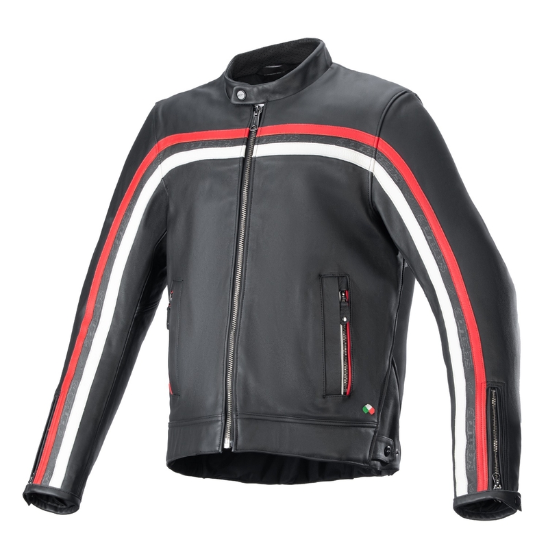 Alpinestars Dyno Black-Red-Beige ādas motocikla jaka