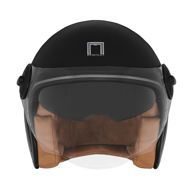 NOX PREMIUM Heritage atvērtā motocikla ķivere, matēti melna ar brūnu ādu