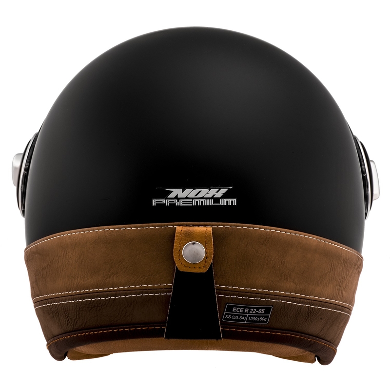 NOX PREMIUM Heritage atvērtā motocikla ķivere, matēti melna ar brūnu ādu