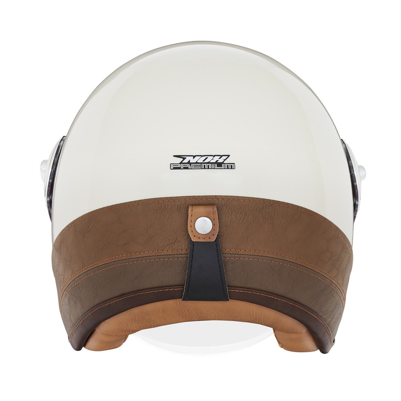 Atvērtā moto ķivere NOX PREMIUM Heritage krēmīgi balta ar brūnu ādu