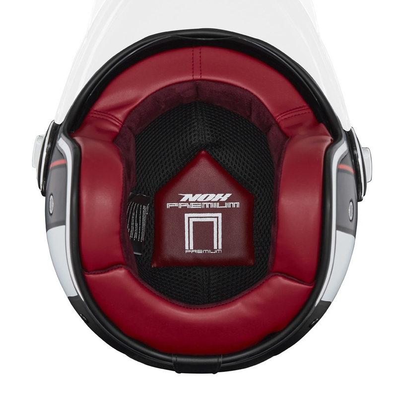 Atvērtā motociklista ķivere NOX PREMIUM Heritage matēta melna-arkanā-balta