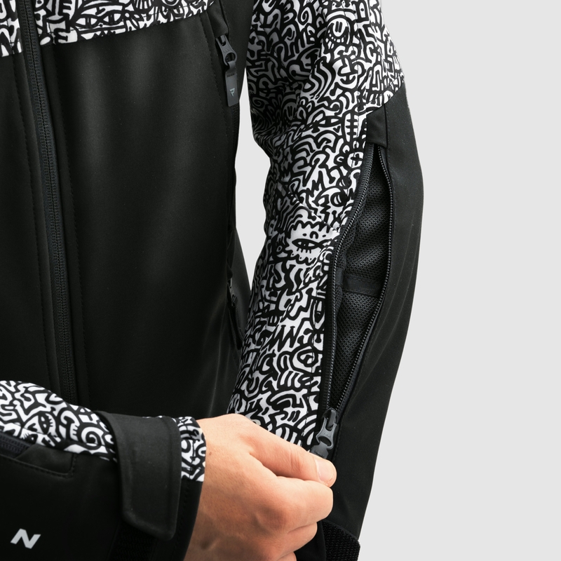 Softshell motocikla jaka Rebelhorn Slash Noriaki melnā un baltā krāsā