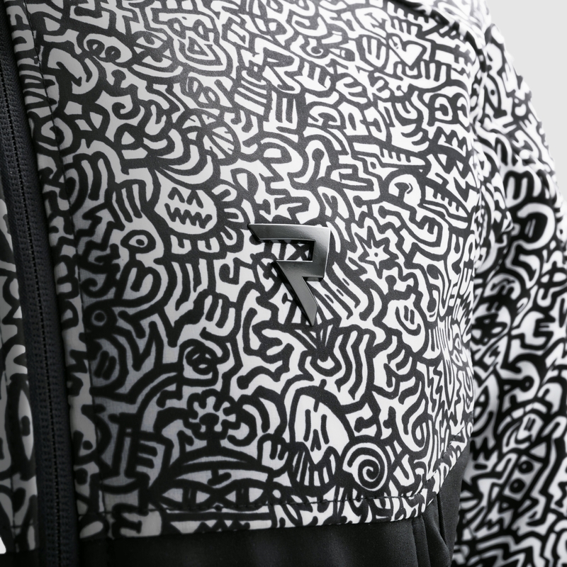 Softshell motocikla jaka Rebelhorn Slash Noriaki melnā un baltā krāsā