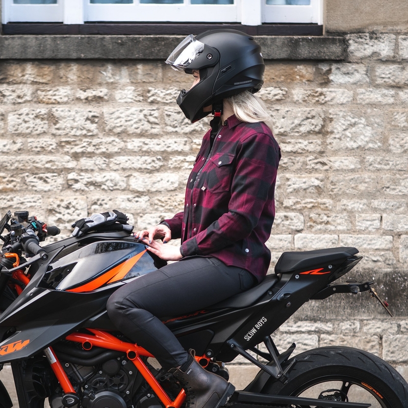 Sieviešu krekliņš Oxford Kickback 2.0 Motorcycle Shirt sarkanā un melnā krāsā
