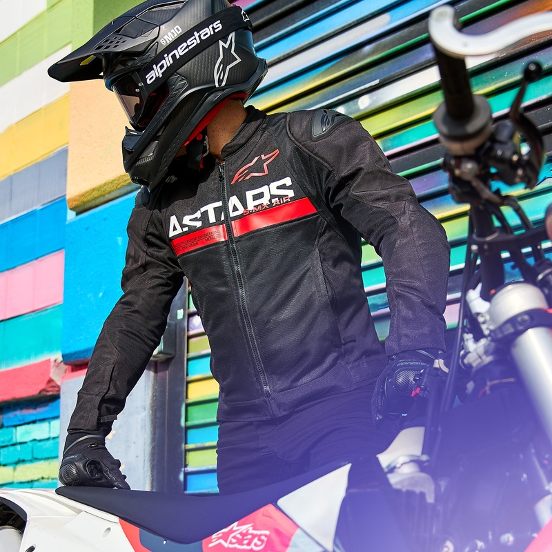 Alpinestars SMX Air melna-fluo sarkana motocikla jaka