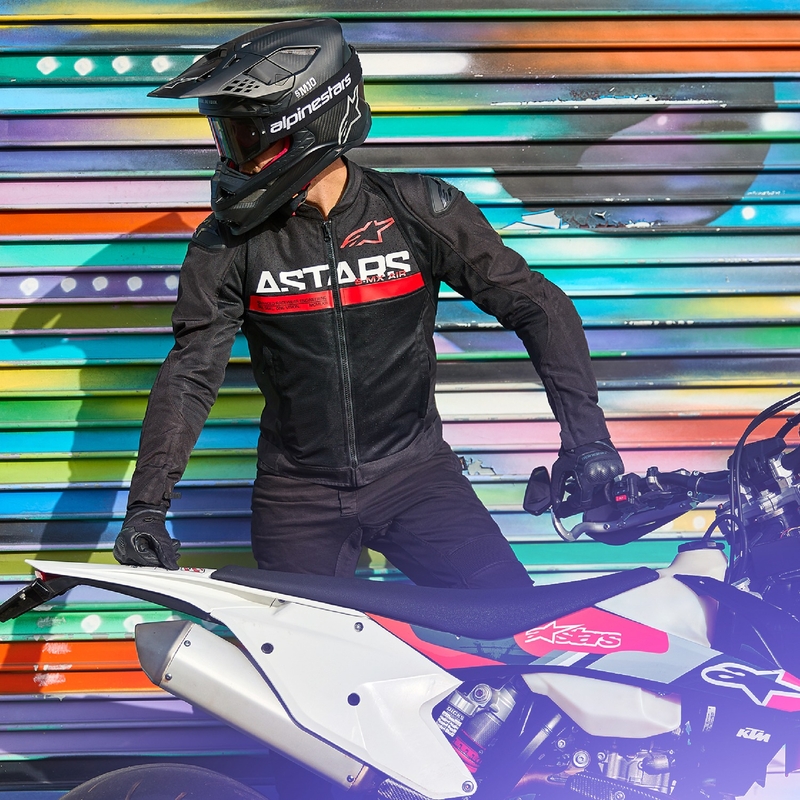 Alpinestars SMX Air melna-fluo sarkana motocikla jaka