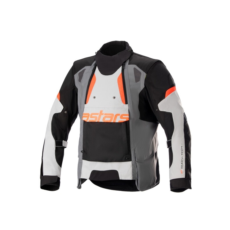 Alpinestars Halo Drystar gaiši pelēka, tumši pelēka, melna, fluo sarkana motocikla jaka